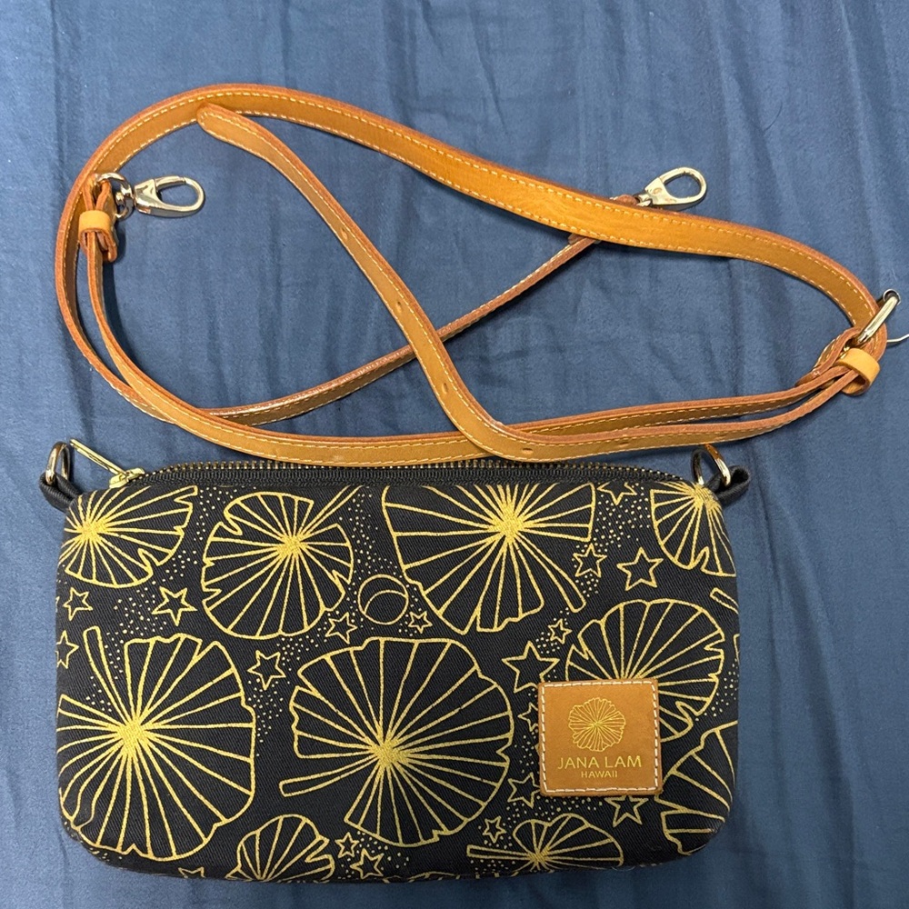 Jana Lam Black & Yellow Printed Crossbody Bag